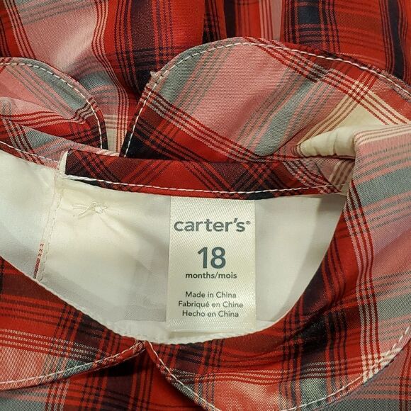 Carter's Sz 18m Girls Red Plaid Short Sleeve Dress, Holiday Fun Dressy - Picture 6 of 8